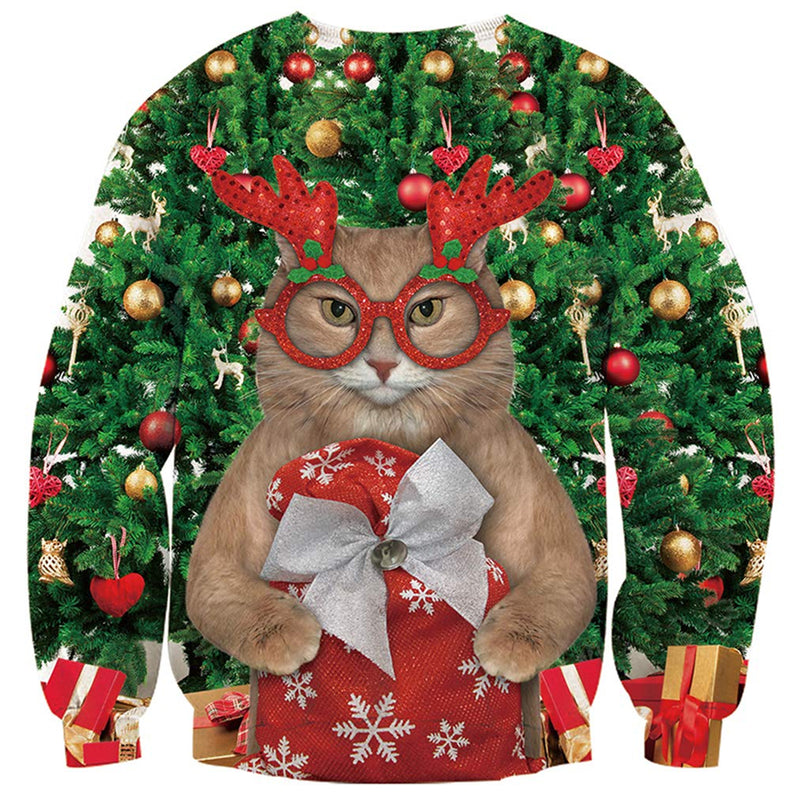 Reindeer Glasses Cat Ugly Christmas Sweater