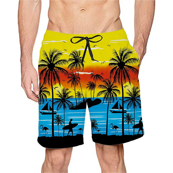 Yellow Coconut Tree Funny Swim Trunks