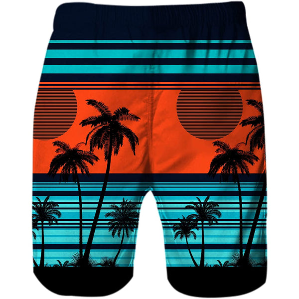 Sunset Palm Tree Funny Swim Trunks