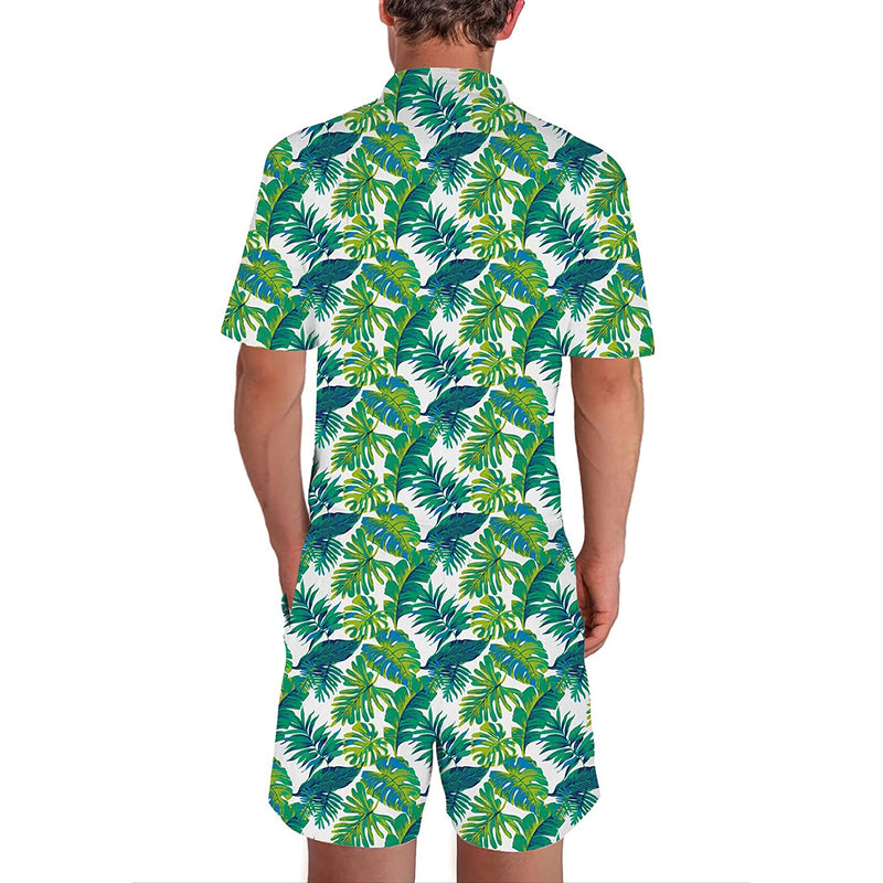 Green Tropical Palm Leaf Male Romper