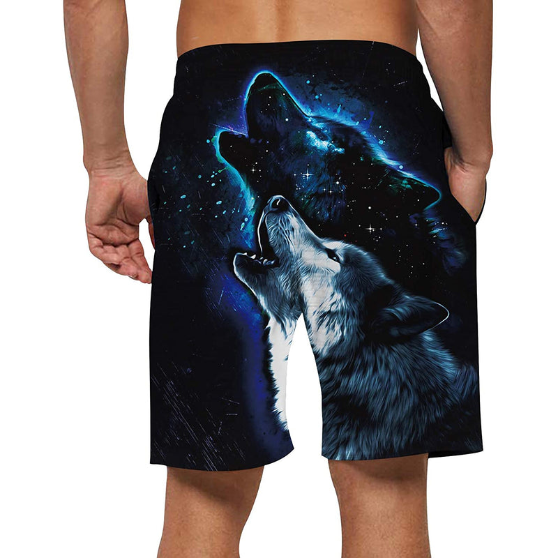 Blue Galaxy Wolf Funny Swim Trunks