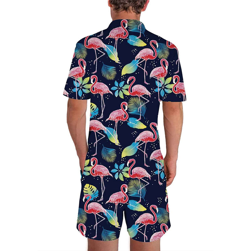 Leaf Pink Flamingo Men Romper