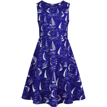 Segelboot Blau Lustiges Mädchen Kleid