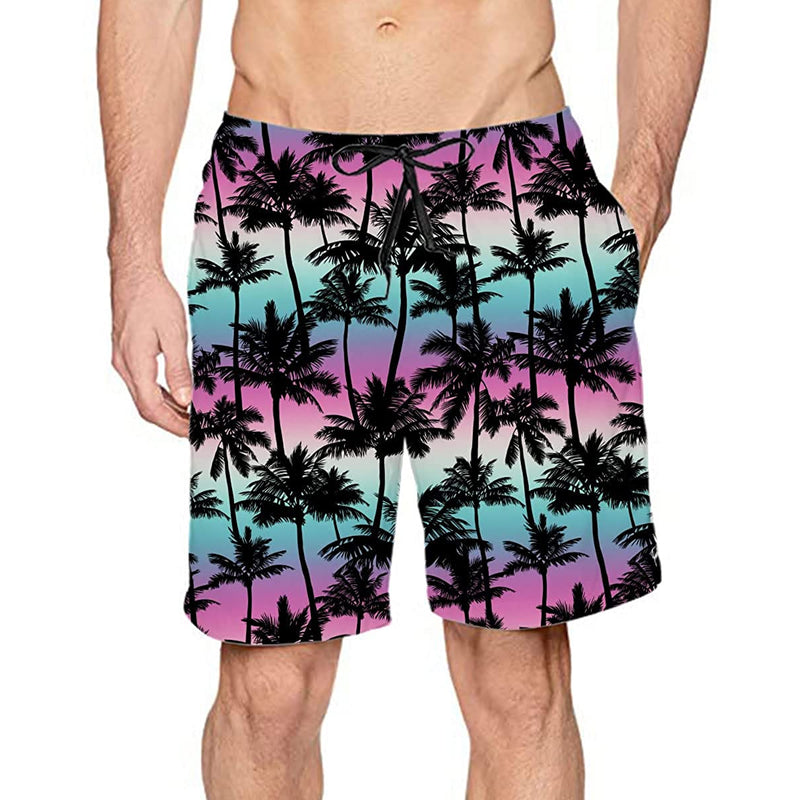 Pink & Blue Palm Tree Funny Swim Trunks