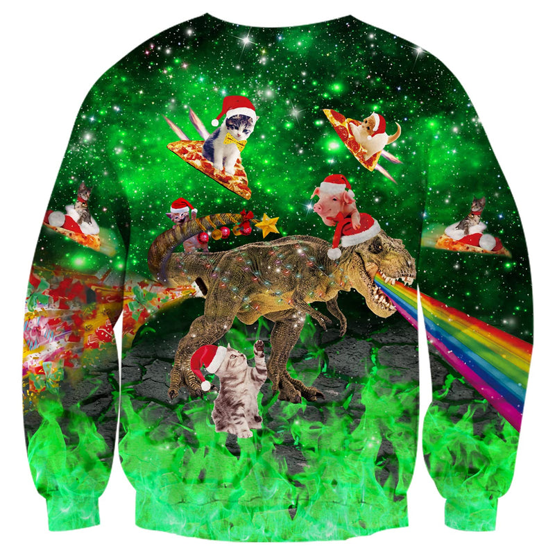 Green Fire Pig Cat Dinosaur Ugly Christmas Sweater