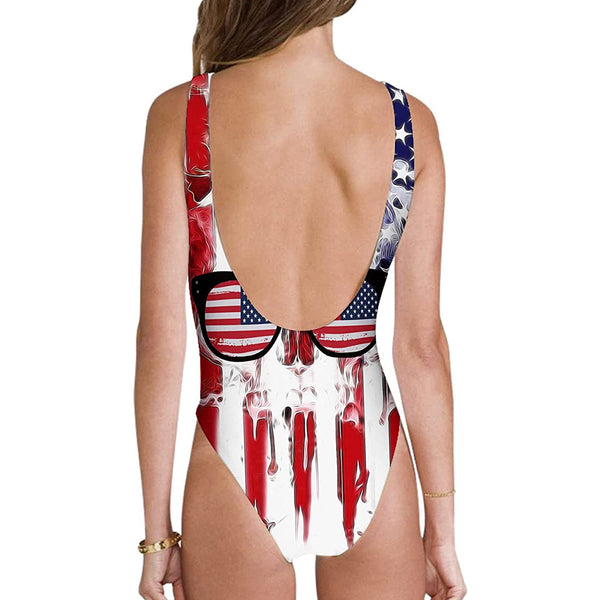 Skull American Flag Ugly One Piece Swimsuit