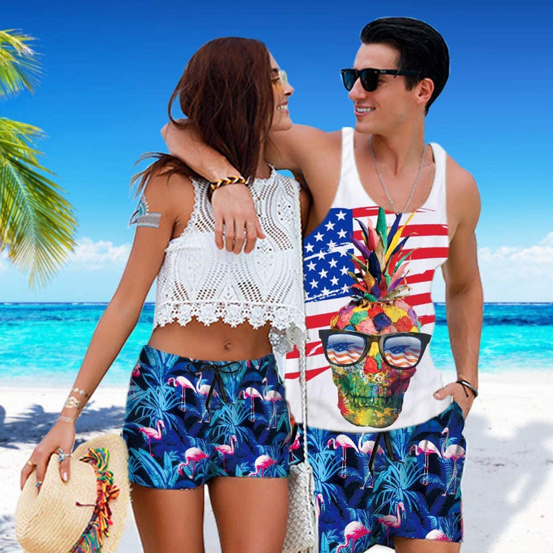 American Flag Skull Pineapple Tank Top