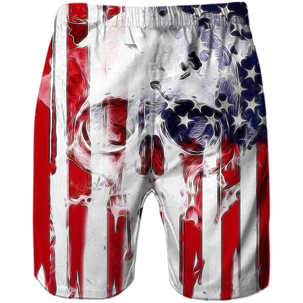 American Flag Skull Funny Swim Trunks