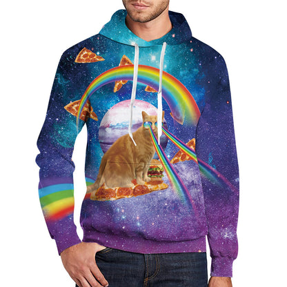Regenboog Ruimte Pizza Kat Grappige Hoodie
