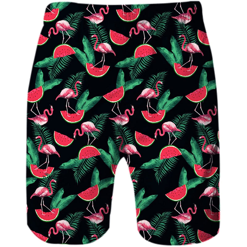 Leaf Flamingo Watermelon Funny Swim Trunks