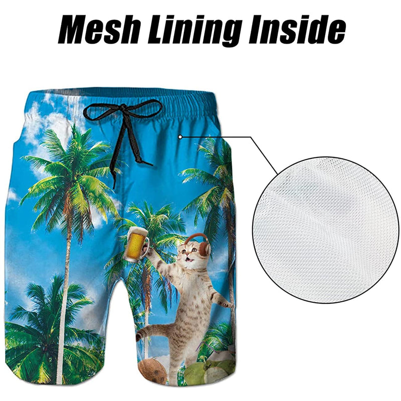 Palm Tree Music Cat Funny Swim Trunks