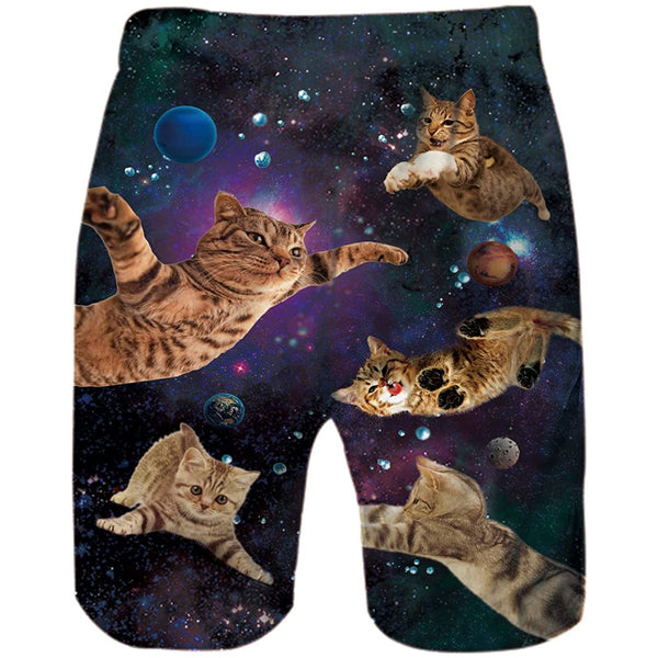 Space Flying Cat Funny Swim Trunks