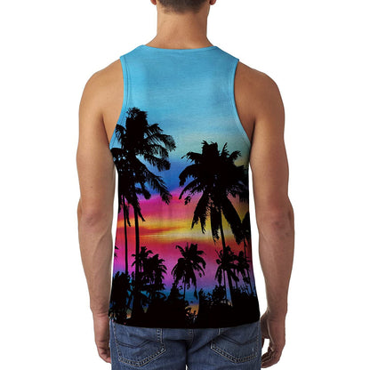 Lustiges Tank Top mit Palmenmotiv bei Sonnenuntergang