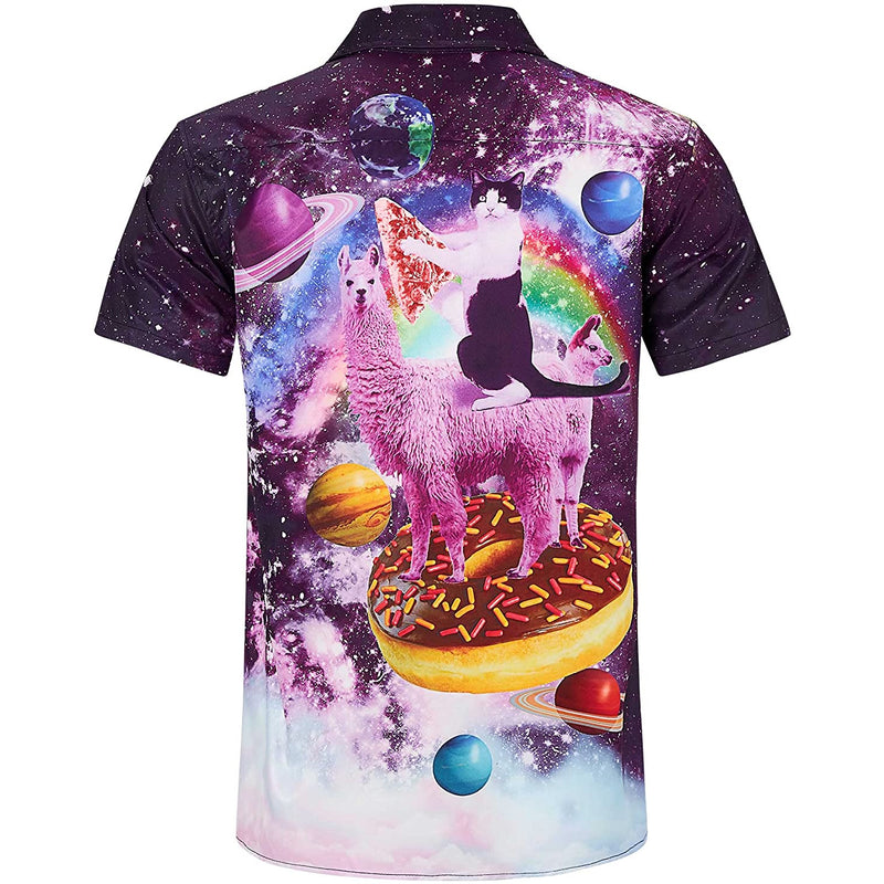 Space Pizza Cat Riding Donuts Llama Funny Hawaiian Shirt