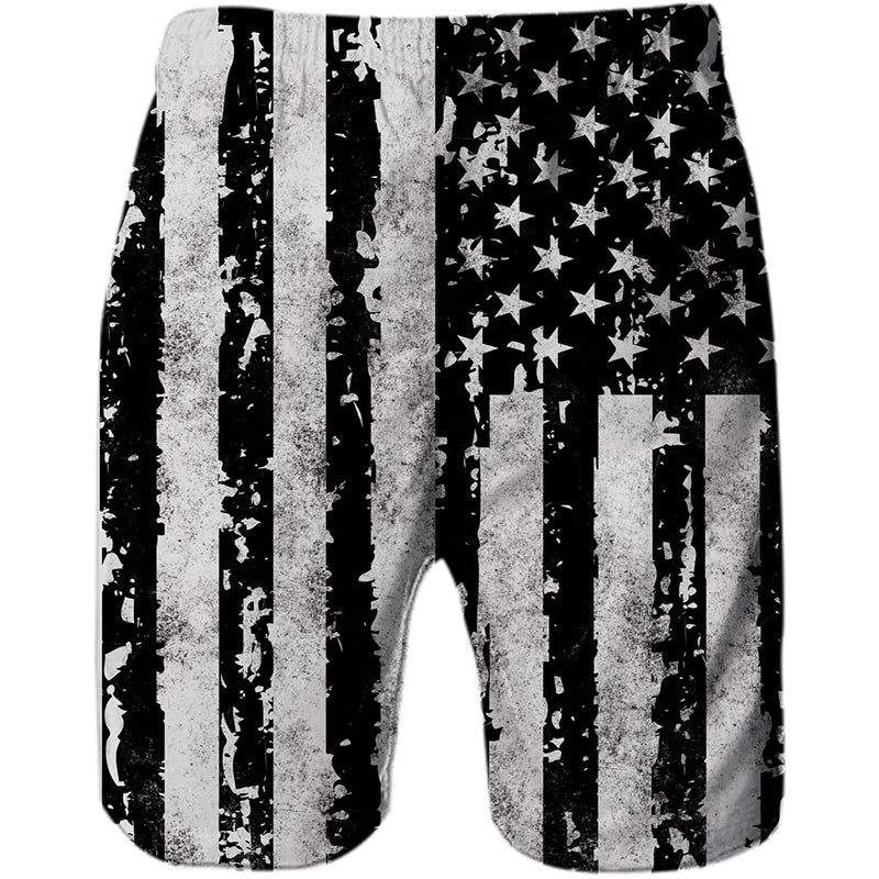 Gray American Flag Funny Swim Trunks