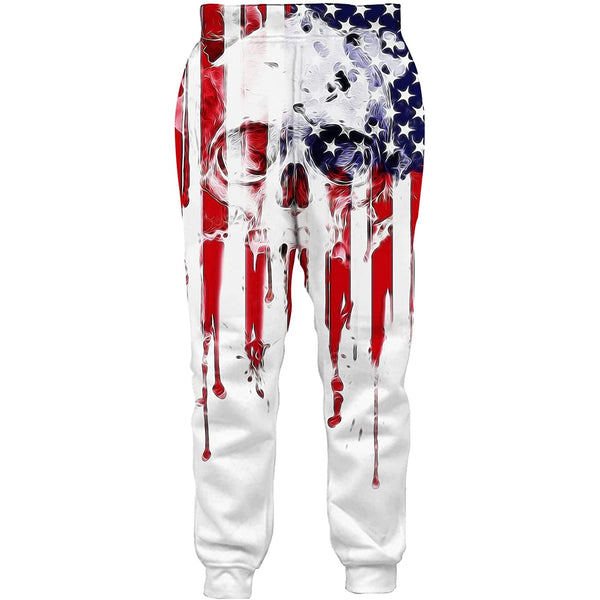 Melting American Flag Skull Funny Sweatpants