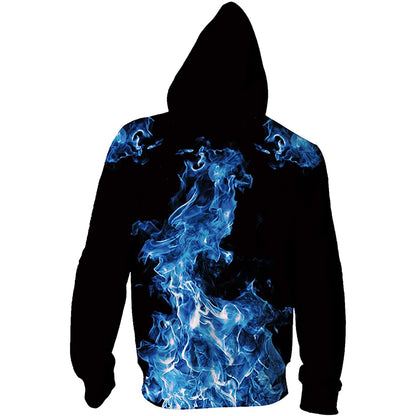 Kapuzenjacke mit Reißverschluss und Flammenmuster in Blau