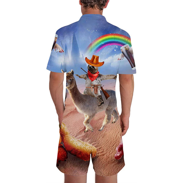 Cowboy Sloth Riding Llama Men Romper