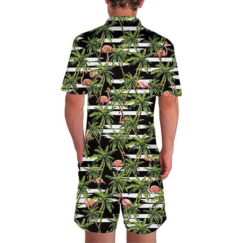 Tropical Palm Tree Flamingo Male Romper