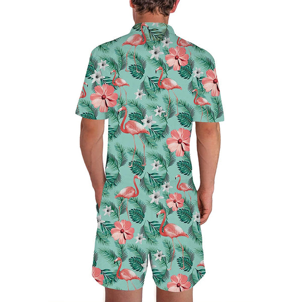 Green Flower Flamingo Male Romper