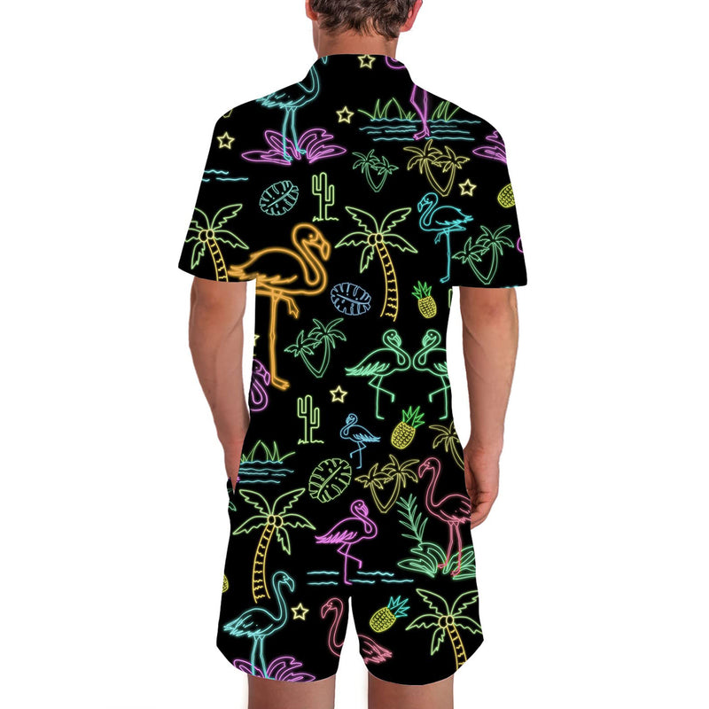 Palm Tree Flamingo Funny Men Romper