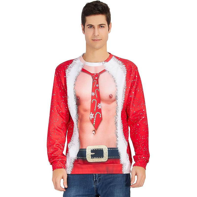 Tie Bare Muscle Red Ugly Christmas Sweater