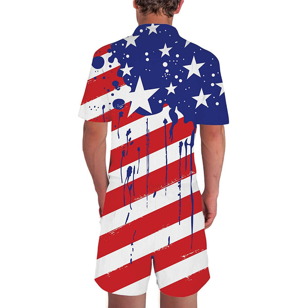 Paint Splatter American Flag Male Romper