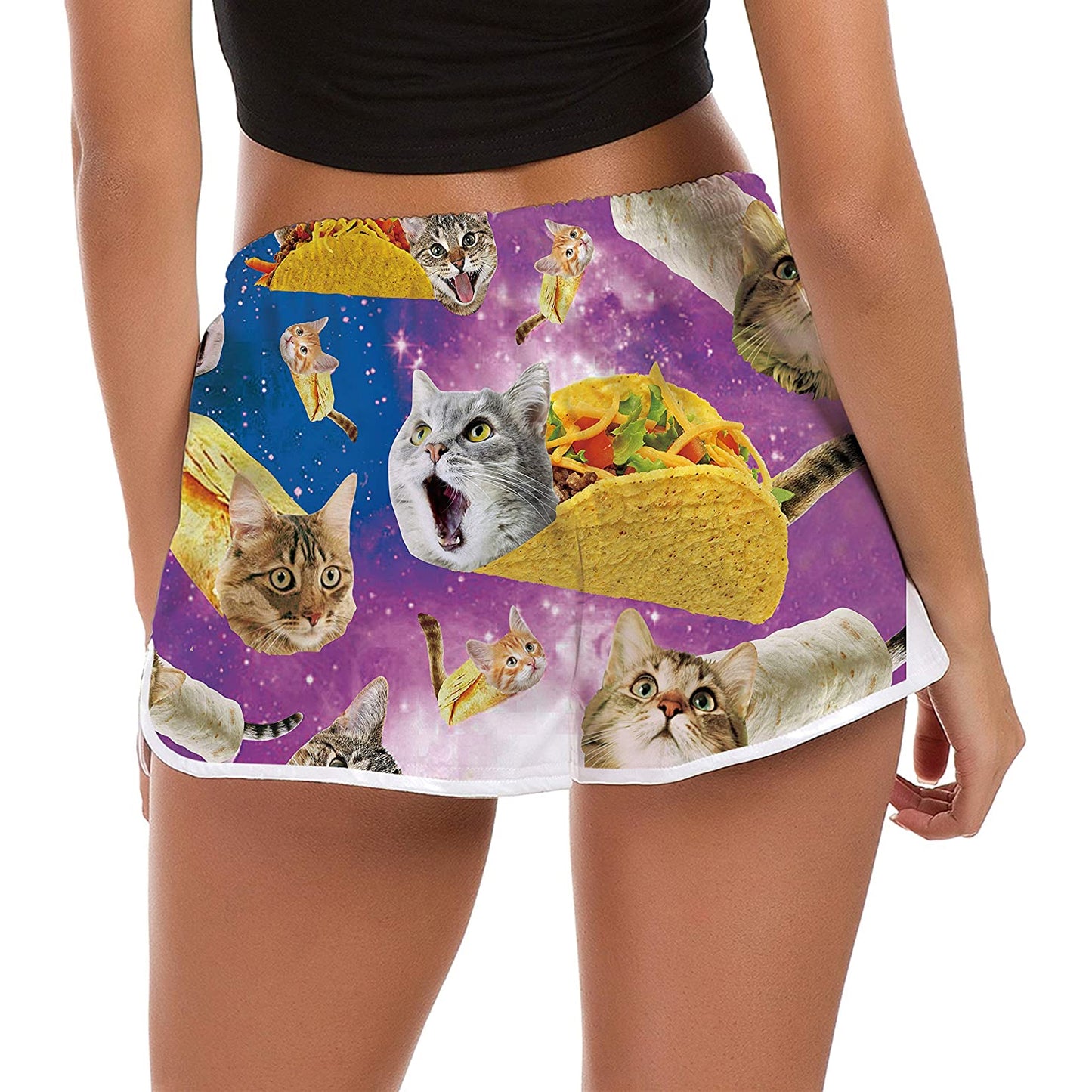 Lustige Boardshorts mit Taco-Katzen-Motiv für Damen