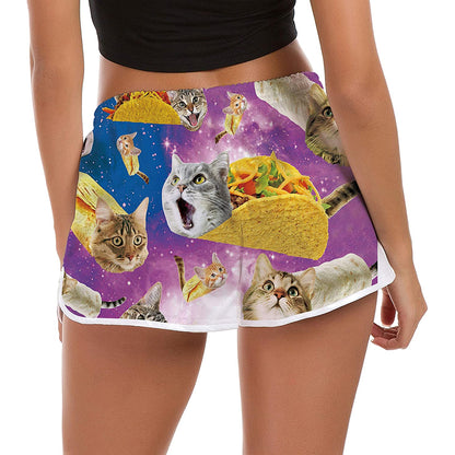 Lustige Boardshorts mit Taco-Katzen-Motiv für Damen
