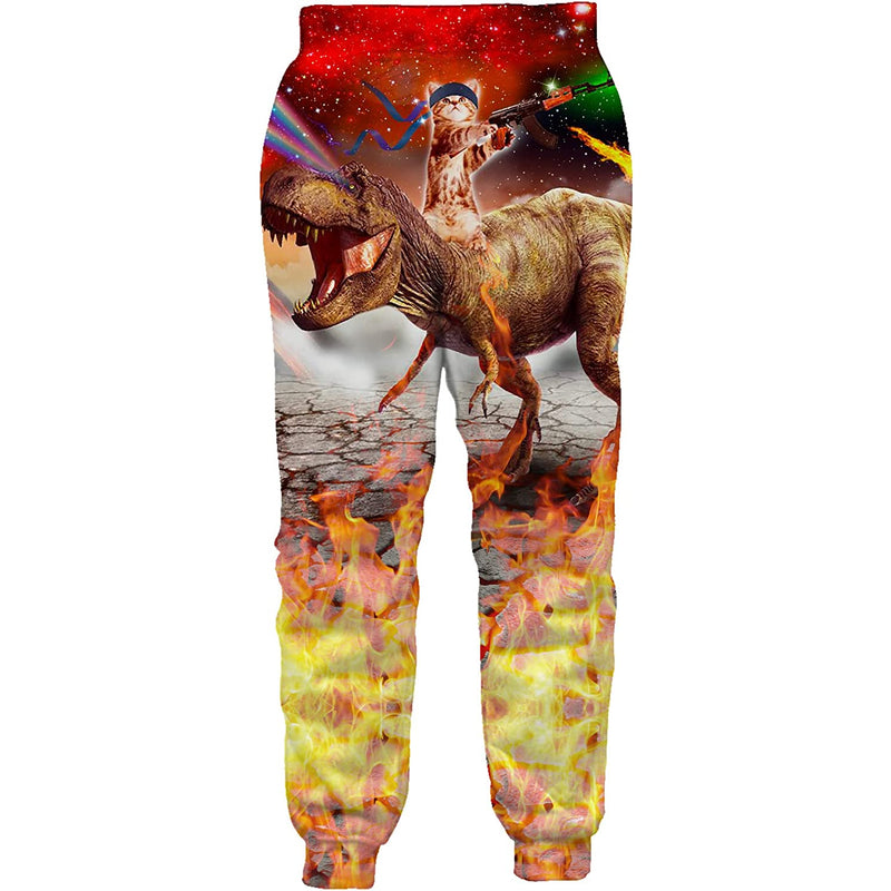 Gun Cat Riding Dinosaur Funny Joggers