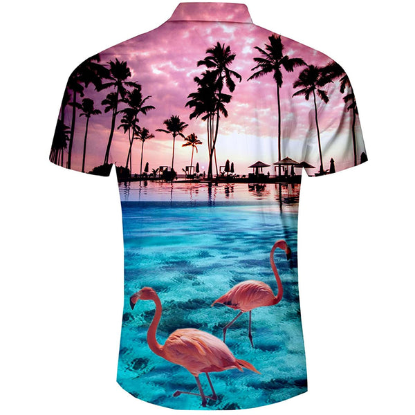 Sunset Palm Tree Flamingos Funny Hawaiian Shirt