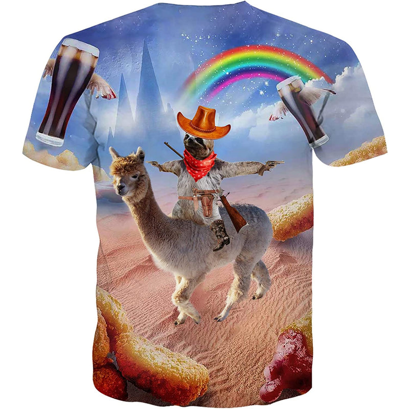 Cowboy Sloth Riding Llama Funny T Shirt