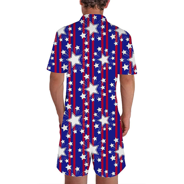 Blue American Flag Men Romper