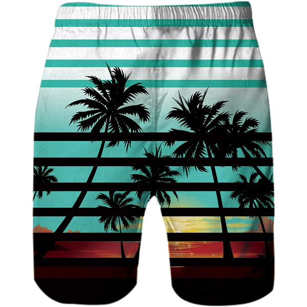 Palm Tree Stripe Funny Swim Trunks