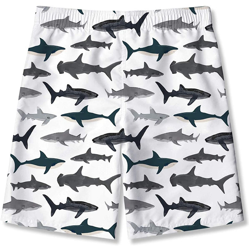 Sharks White Funny Boy Swim Trunk