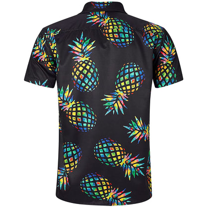 Bunte Ananas schwarz lustige Hawaiian Shirt