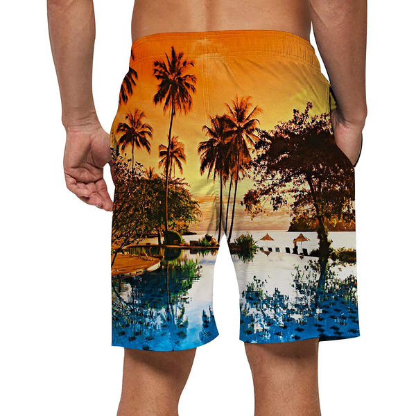 Sunset Palm Tree Funny Swim Trunks