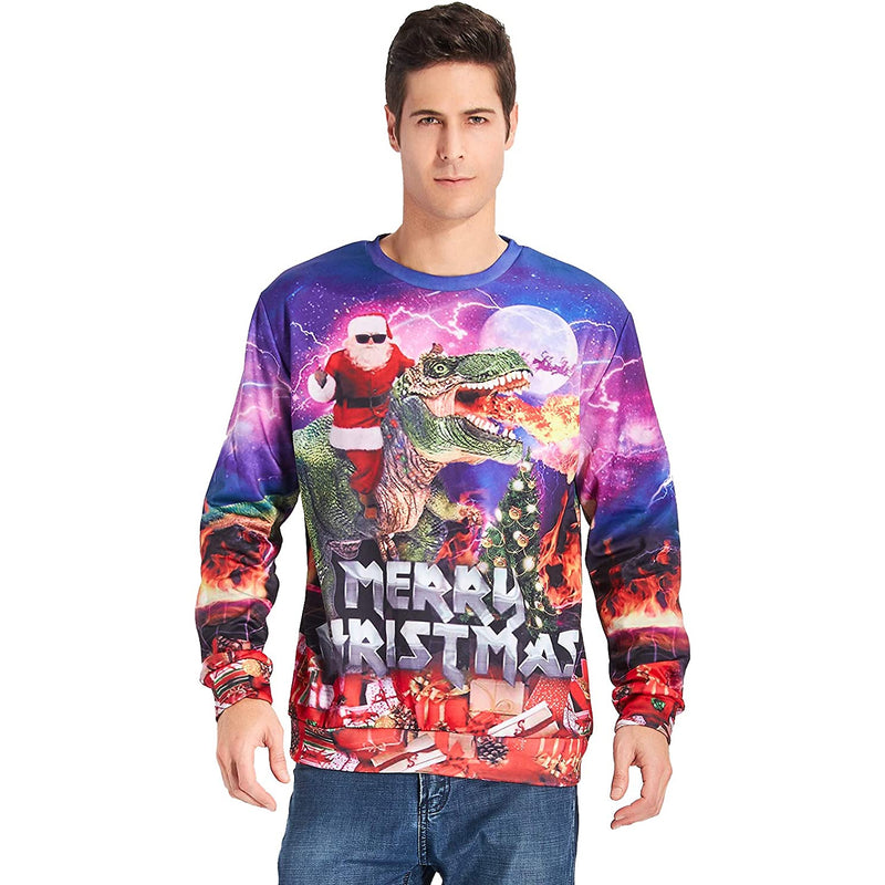 Santa Claus Riding Dinosaur Ugly Christmas Sweater