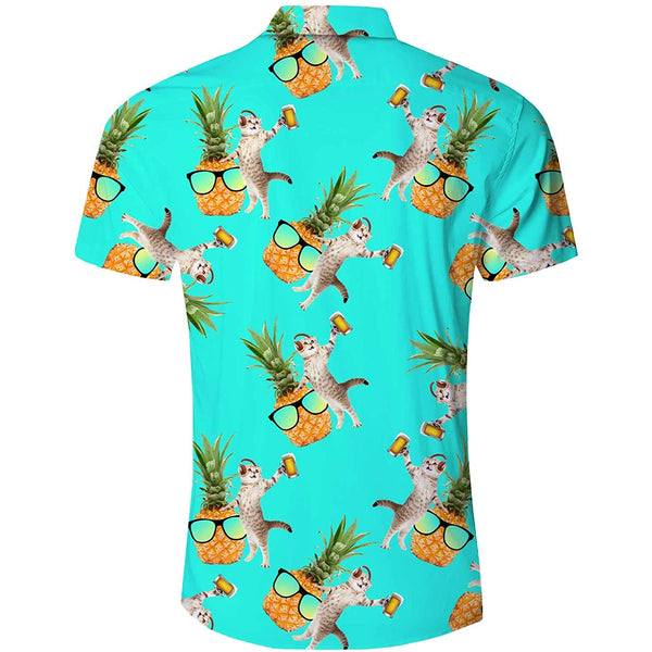 Beer Cat Pineapple Funny Button Up Shirt