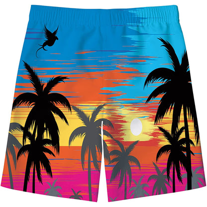 Lustige Badehose für Jungen mit Hawaii-Sonnenuntergang und Palme
