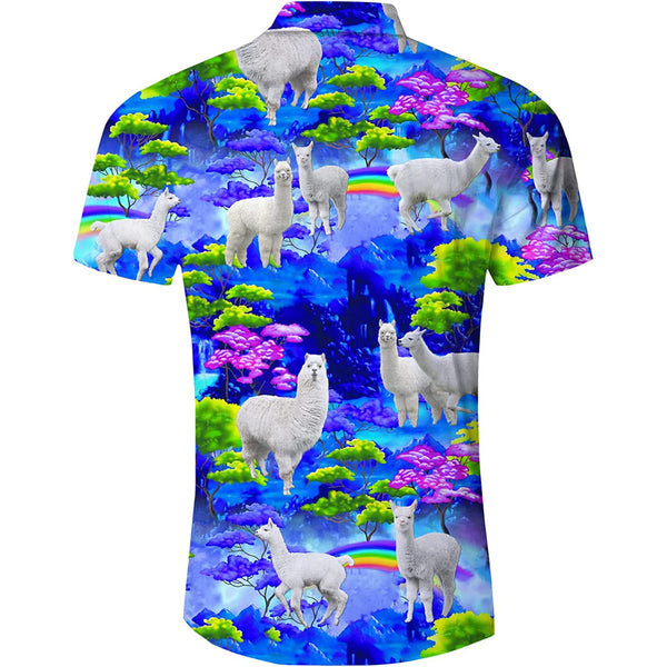 Rainbow Forest Llama Blue Funny Hawaiian Shirt