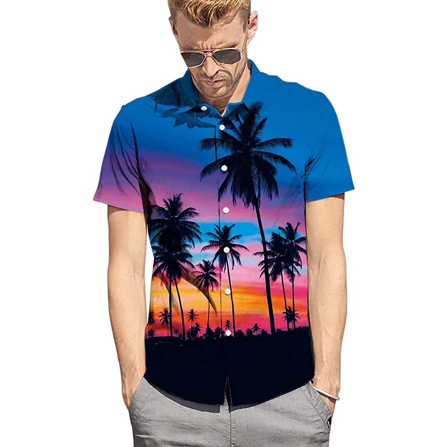 Blue Sunset Palm Tree Funny Hawaiian Shirt – D&F Clothing®