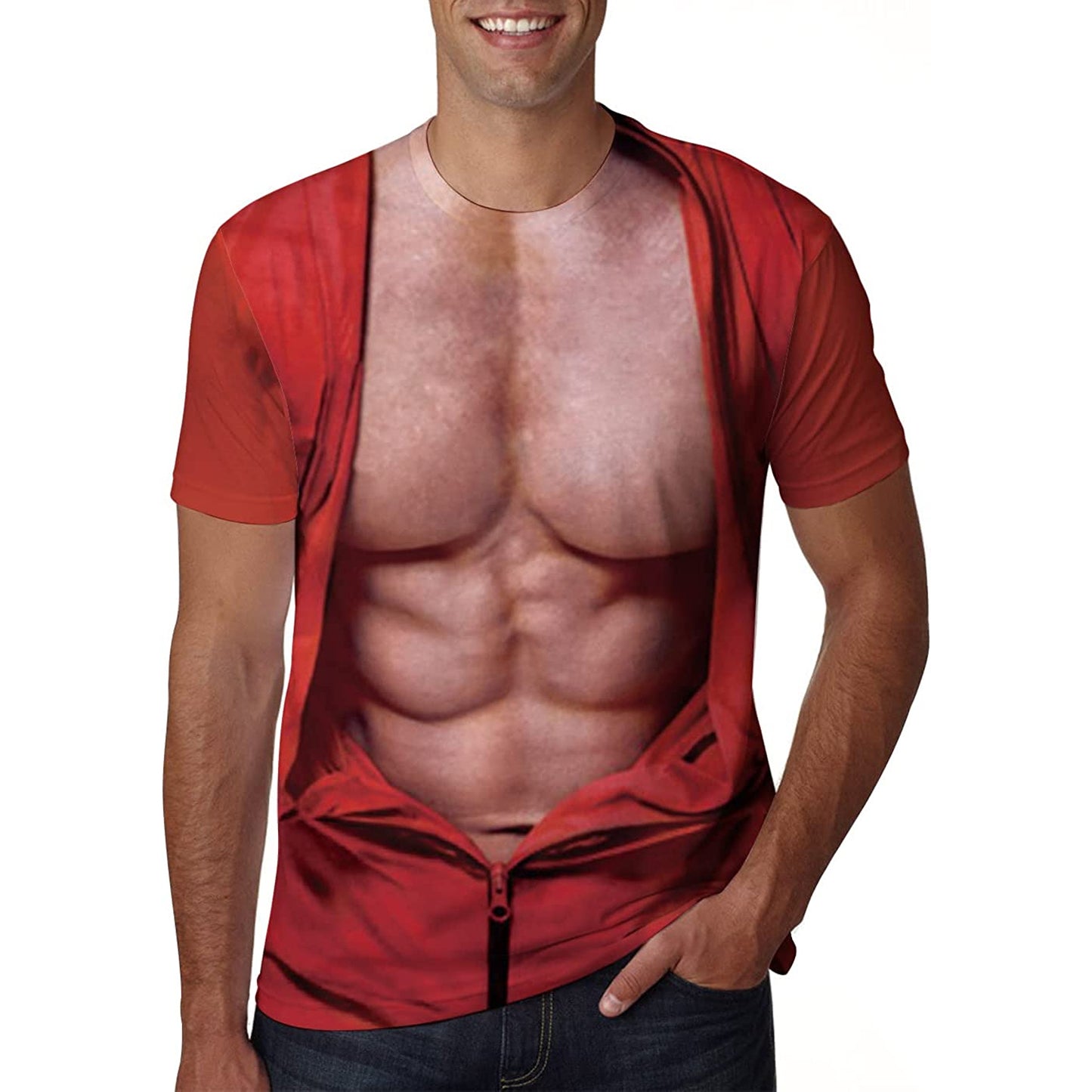 Blote spieren met rode kleren grappig T-shirt