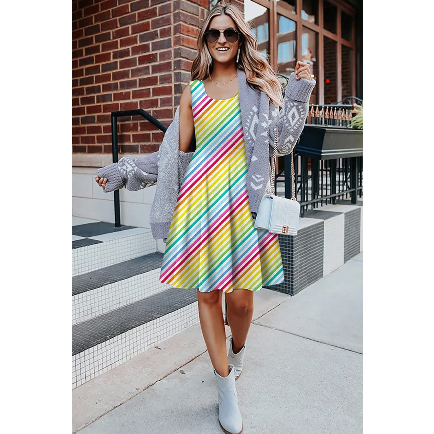 Rainbow Stripes Funny Dress for Women 2XL