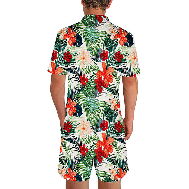 Flowers Male Romper Green