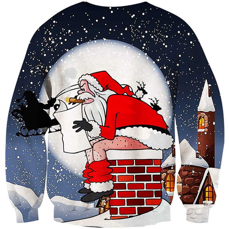 Smoking Santa Pooping Chimney Ugly Christmas Sweater