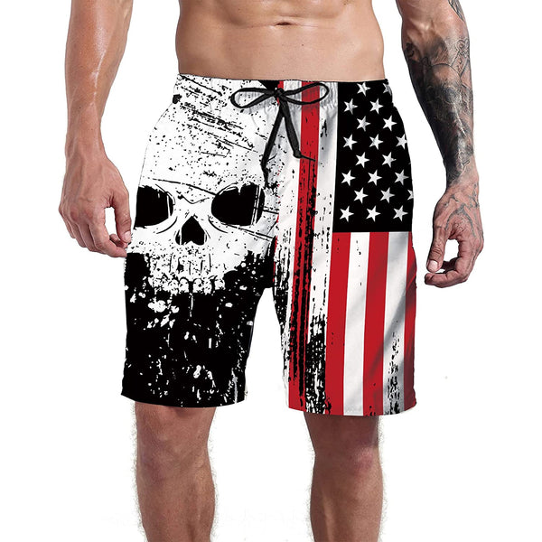 Skull American Flag Funny Swim Trunks