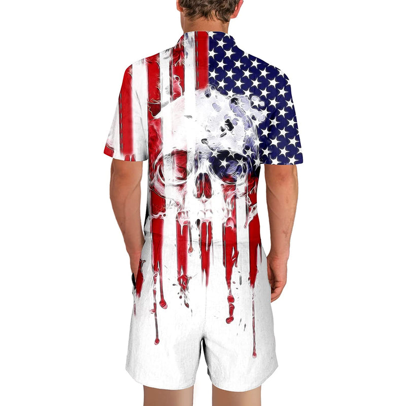 American Flag Skull Male Romper