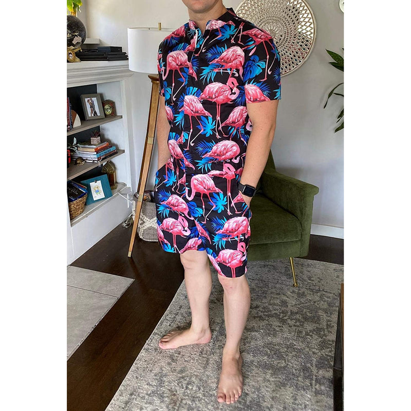 Palm Leaf Pink Flamingo Male Romper