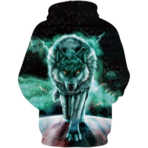 Green Galaxy Wolf Funny Hoodie